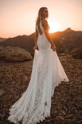 White Sleeveless Lace Backless Phoenix Wedding Day Party Gown