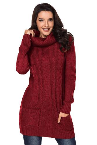 Red Cowl Neck Cable Knit Sweater Dress