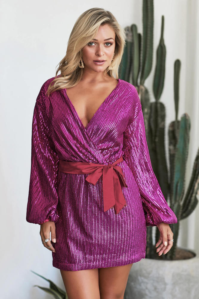 Sparkling Sequin Dotted Wrap Mini Dress