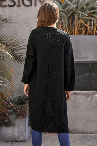Black Long Front Open Cardigan