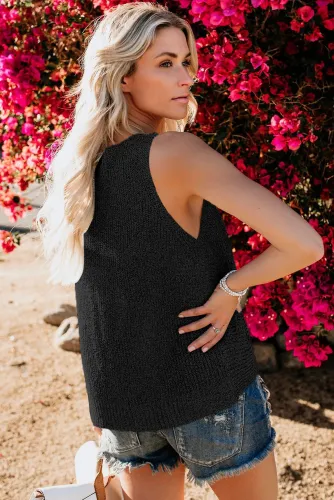 Black Sexy V Neck Twist Knit Vest