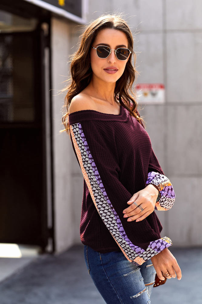 Red Always Moving Forward Multi Print Sleeve Top