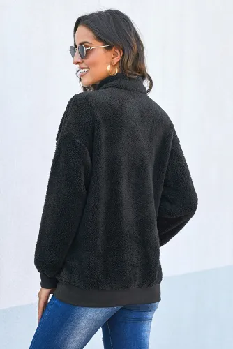 Black Traverse Pocketed Sherpa Pullover Sweatshirt