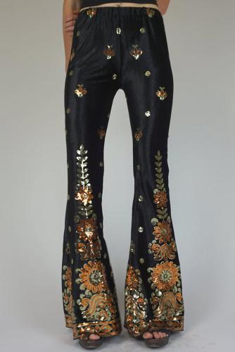 Printed Sequined Flared Pants