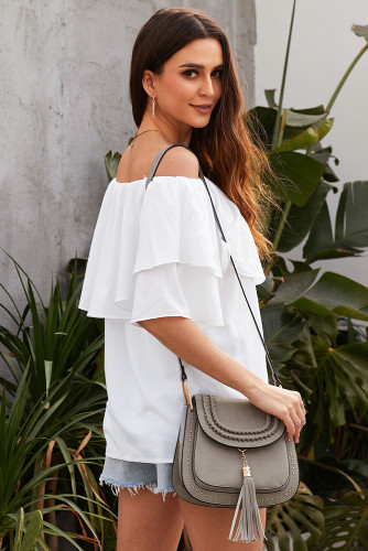 White Soft Breeze Frilling Off-shoulder Top