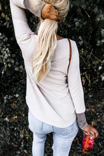 White Chevron Print Pocket and Sleeve Cuffs Top