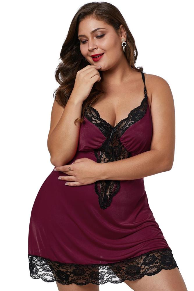 Wine Red Venecia Chemise with Lace Trim