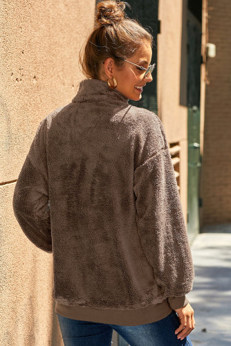 Brown Traverse Pocketed Sherpa Pullover Sweatshirt
