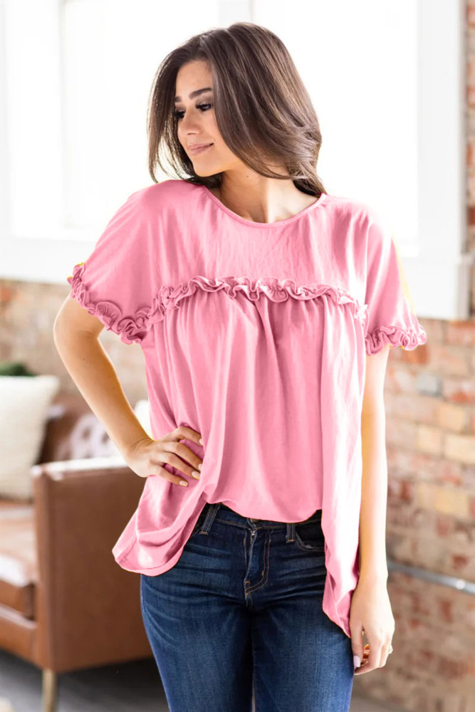 Pink Ruffled Detail T-shirt