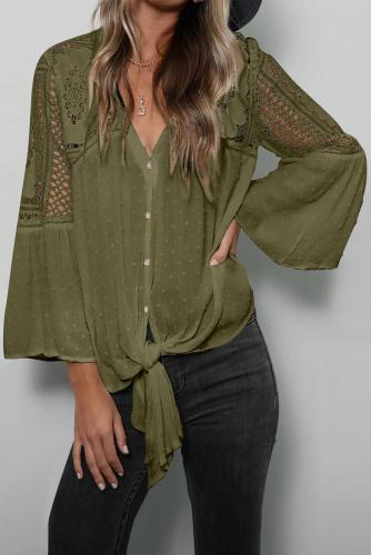 Green Against The Grain Swiss Dot Crochet Tie Top