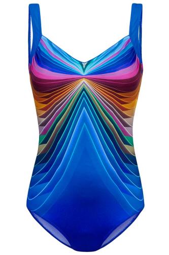 Blue 3D Pattern Sport Maillot Swimsuit