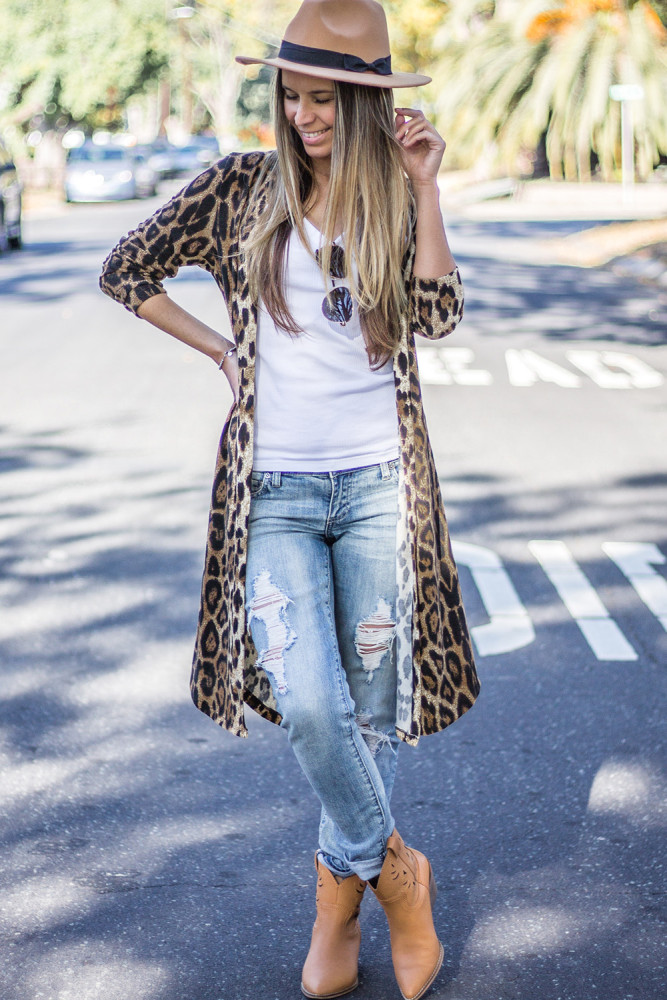 Brown Leopard Print Long Cardigan