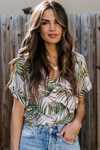 Green Printed Button Front Top