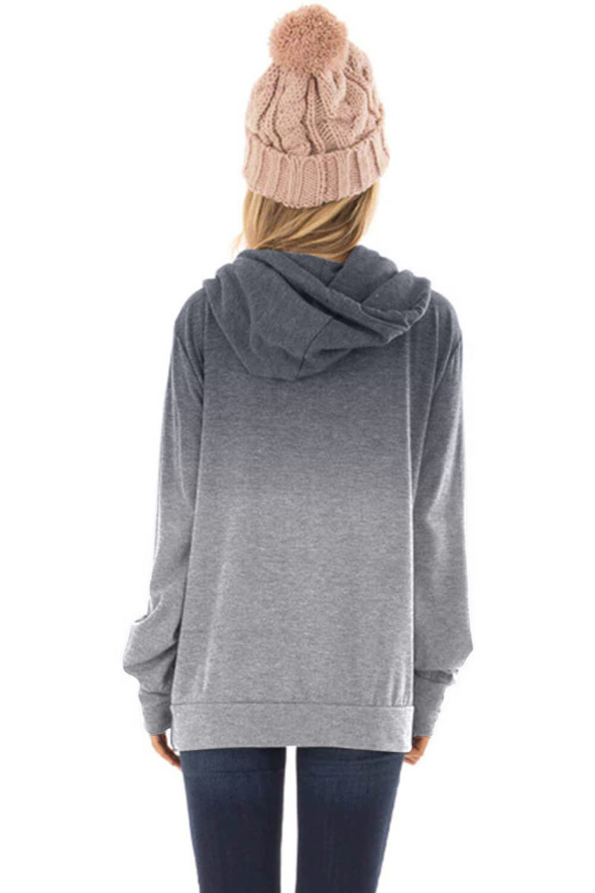 Gray Ombre Pullover Long Sleeve Hoodie