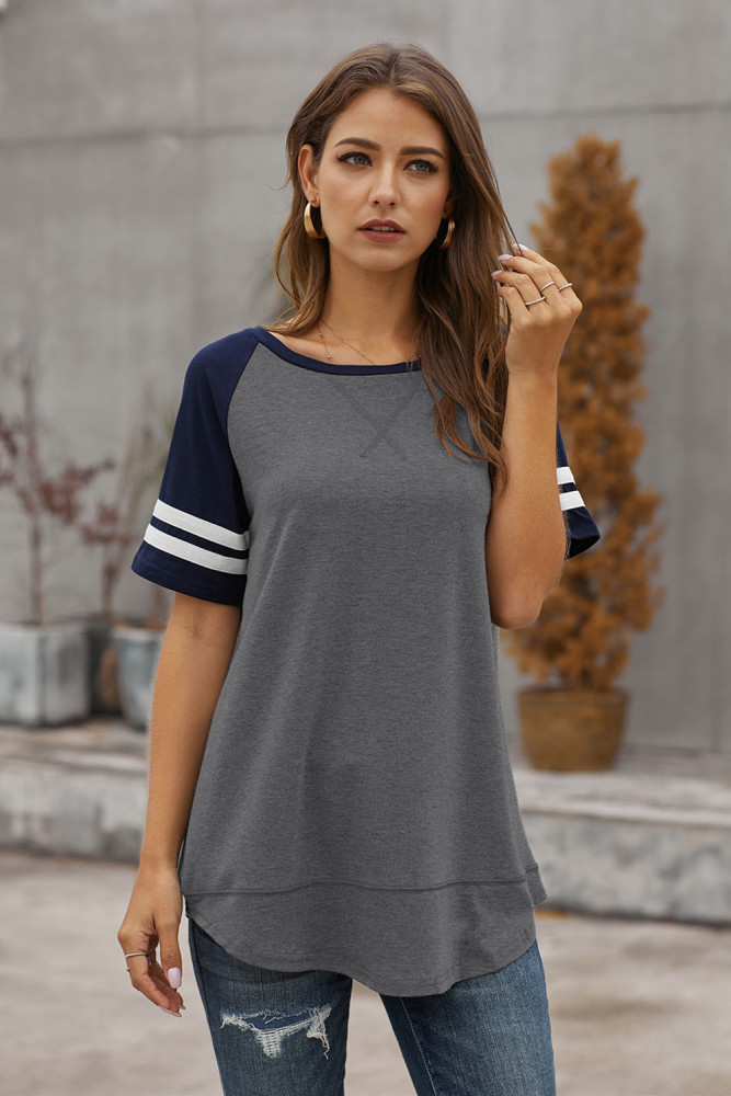 Dark Gray Color Block Contrast Short Sleeve T-shirt