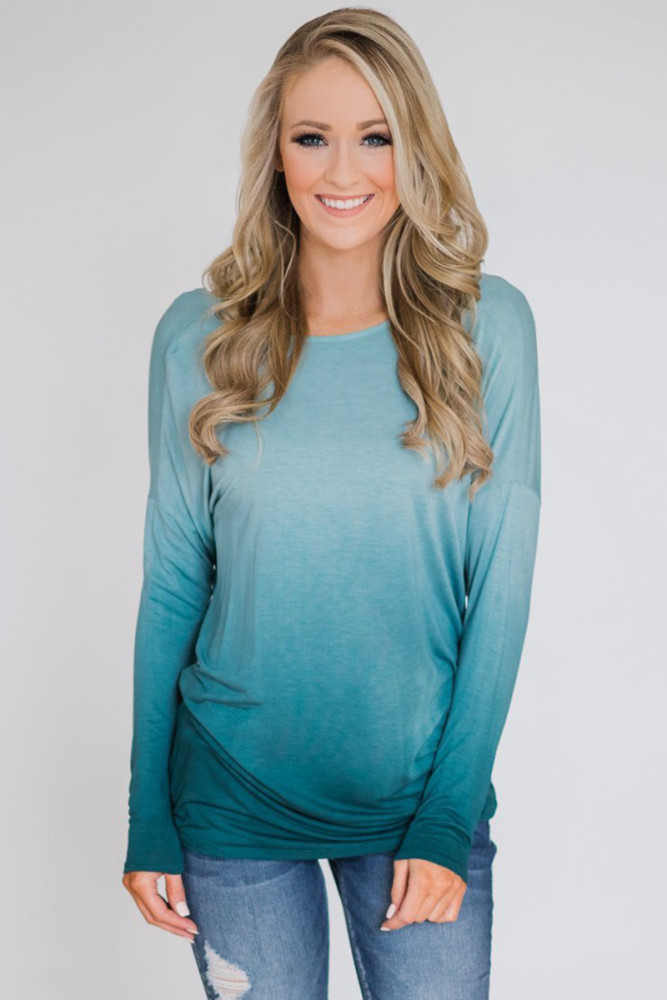 Sky Blue Ombre Long Sleeve Top