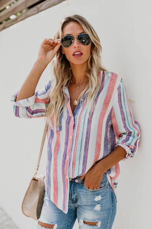 White Sweet Enough Striped Button Down Top