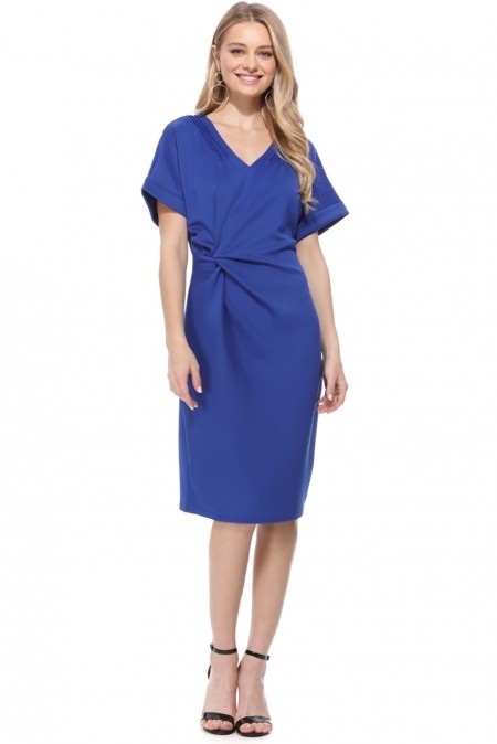 Blue V Neck Cutout Inverted Pleat Bodycon Dress