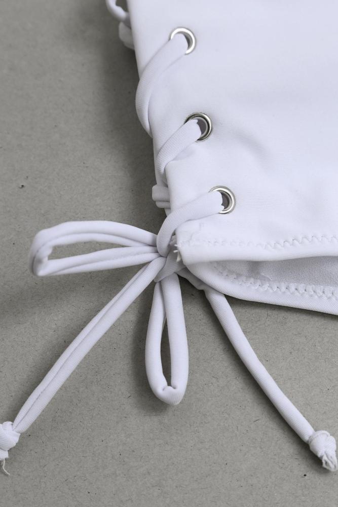 White Lace-up High Waist Bikini