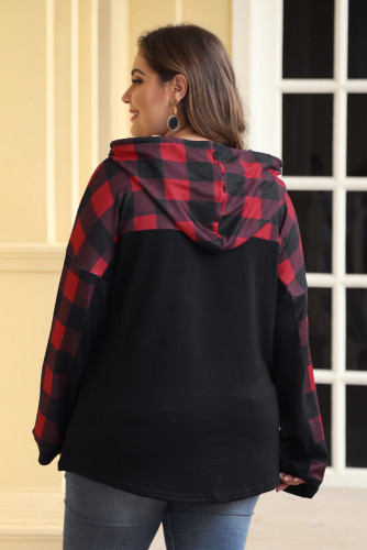 Red Plaid Patchwork Plus Size Hoodie