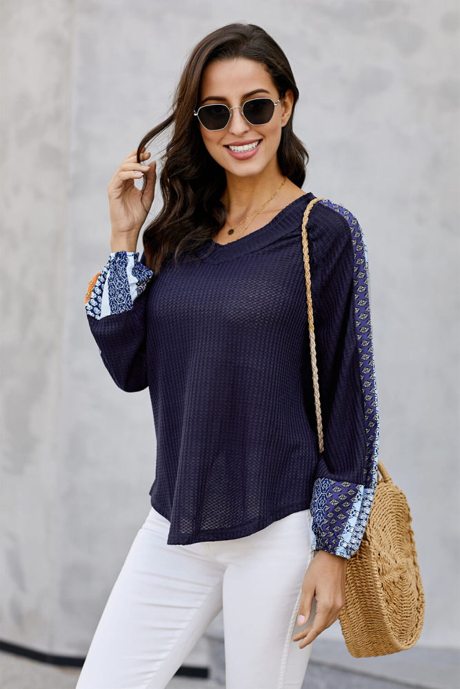 Blue Always Moving Forward Multi Print Sleeve Top