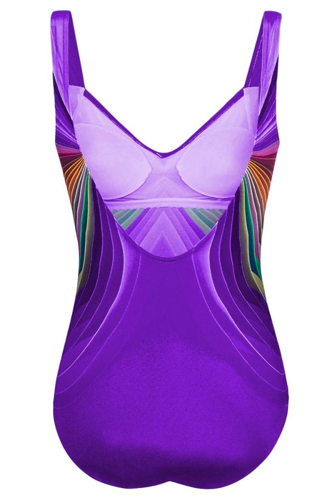 Purple 3D Pattern Sport Maillot Swimsuit