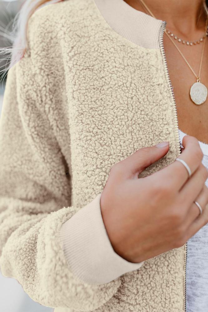 Beige Sugar Plum Fair Pocketed Sherpa Jacket