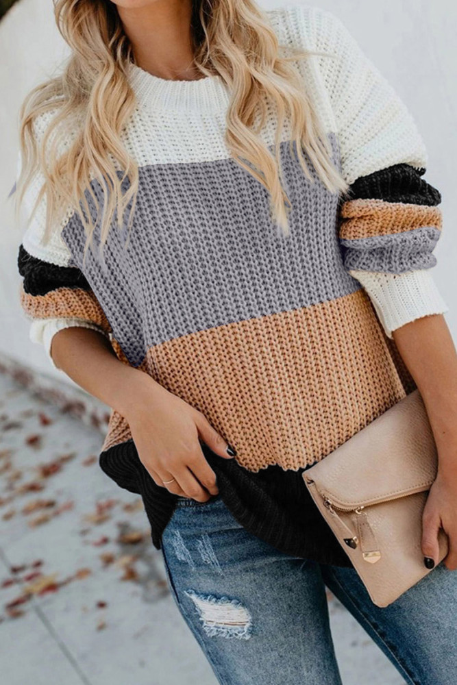 Apricot Casual Colorblock Sweater