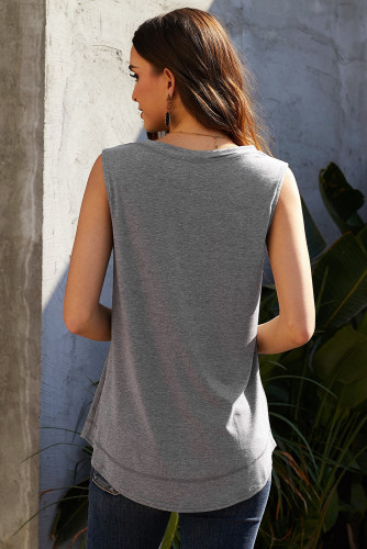 Gray Tank Top with Leopard Patch Detail