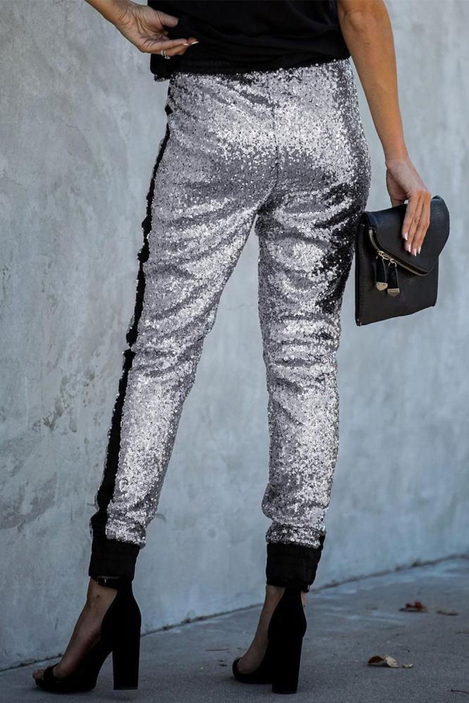 Gray Glitter Gang Sequin and Satin Joggers