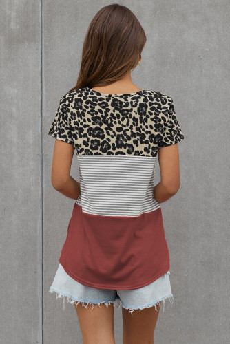 Rusty Block Striped and Leopard Short Sleeve Tee