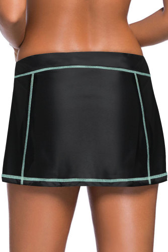 Mint Blue Stitch Trim Black Swim Skirt Bottom