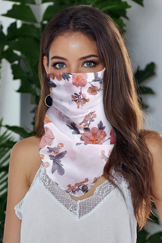White Floral Print Protection Scarf Face Mask