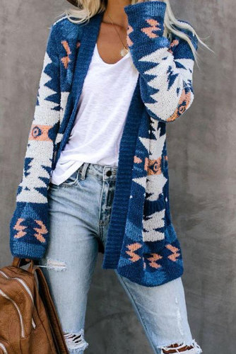 Blue Moraga Pocketed Aztec Cardigan