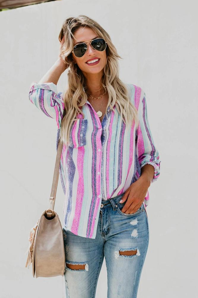 Rose Sweet Enough Striped Button Down Top