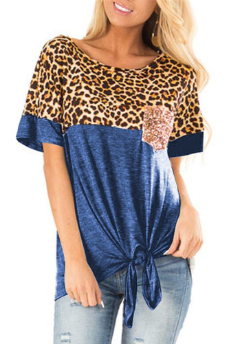 Blue Leopard Patchwork Knot Shirt