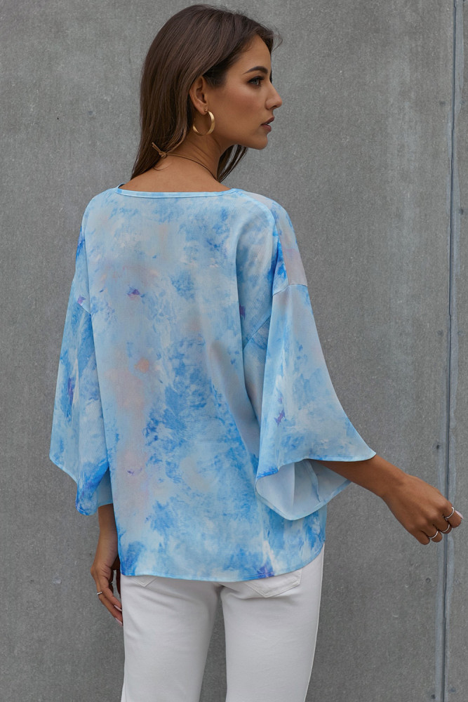 Sky Blue Tie Dye V Neck Top