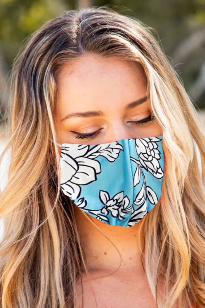 Sky Blue Floral Print Washable Outdoor Protection Face Mask