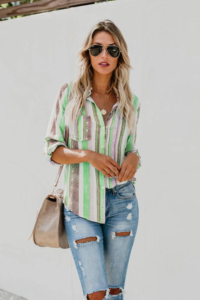 Green Sweet Enough Striped Button Down Top
