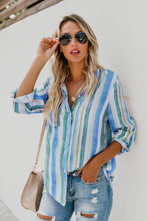 Sky Blue Sweet Enough Striped Button Down Top