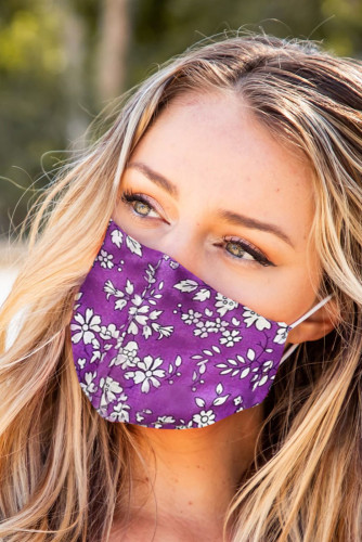 Purple Floral Print Washable Outdoor Protection Face Mask