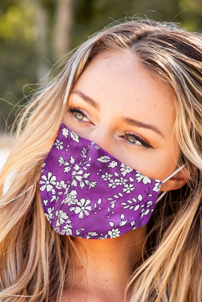 Purple Floral Print Washable Outdoor Protection Face Mask