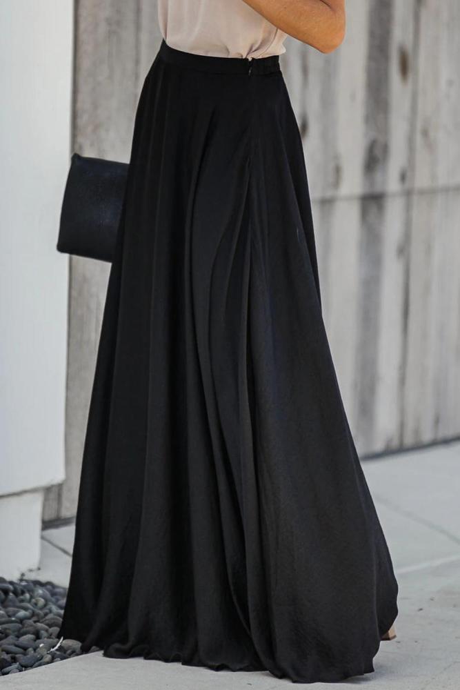 Black Duchess Satin Maxi Skirt