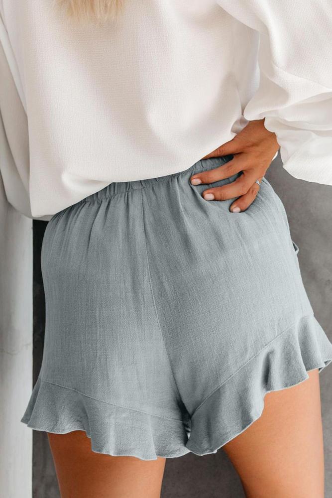 Gray Blue Linen Cotton Pocketed Flutter Shorts