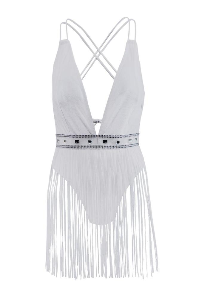 White Fringe Bodysuit Swimsuit