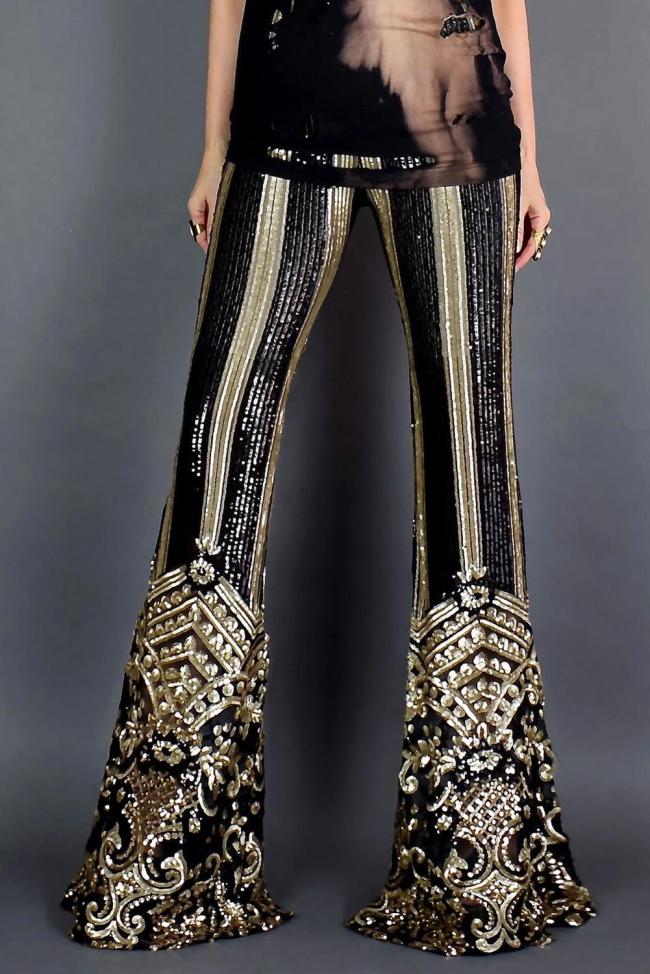 Multicolor Sequin High Waist Floral Pants