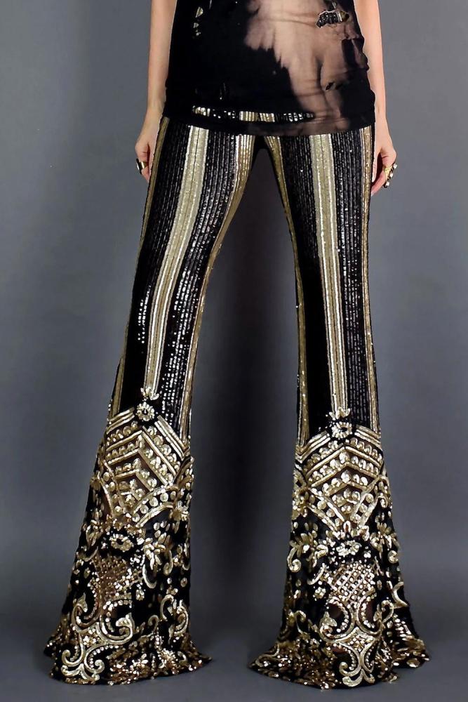 Multicolor Sequin High Waist Floral Pants