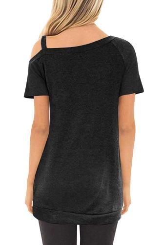Black Sling Short Sleeve Casual Buttoned Top