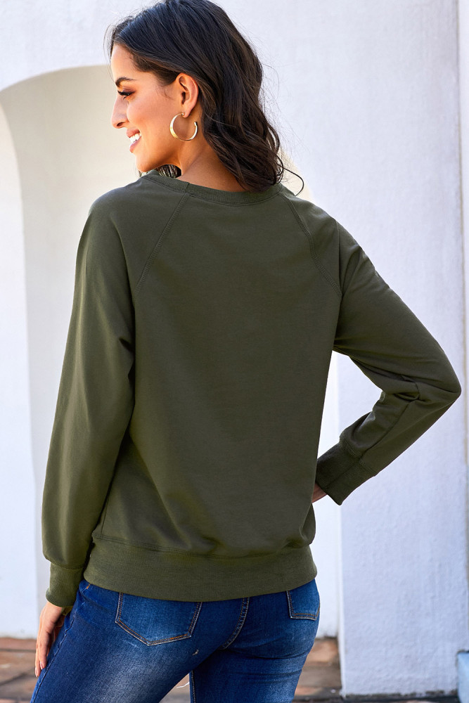 Green French Terry Cotton Blend Pullover Sweatshirt