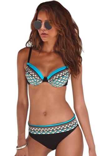 Sky Blue Boho Tribal Print Bikini Swimwear